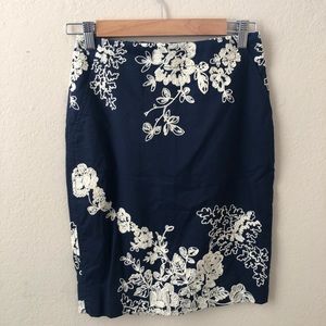 J. Crew Navy Embroidered Pencil Skirt